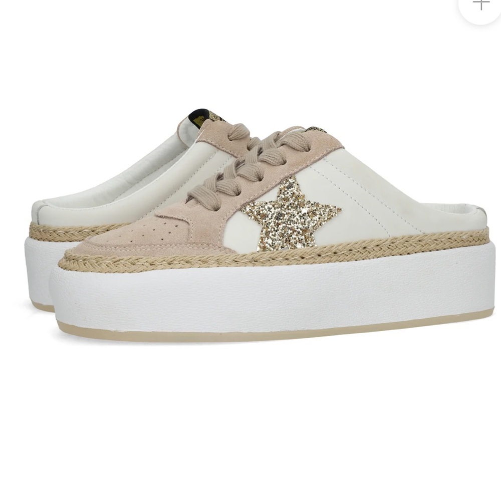 Vintage Havana Beige and White Platform Sneaker Mule with Gold Star